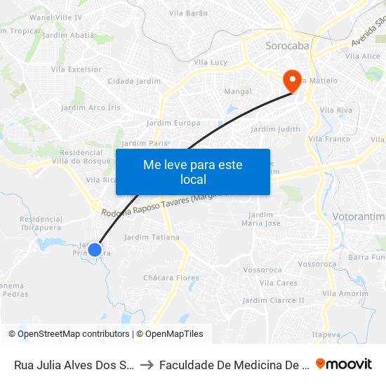 Rua Julia Alves Dos Sant, 160 to Faculdade De Medicina De Sorocaba map