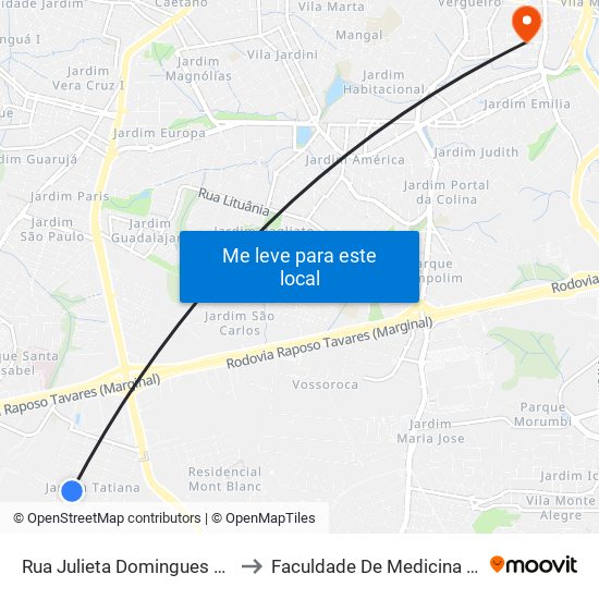 Rua Julieta Domingues Santucci, 197 to Faculdade De Medicina De Sorocaba map