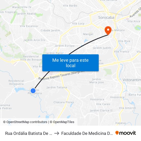 Rua Ordália Batista De Sales, 346 to Faculdade De Medicina De Sorocaba map