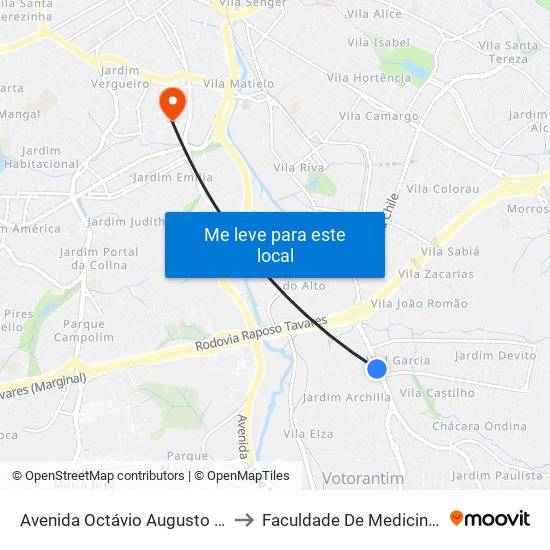 Avenida Octávio Augusto Rangel, 512-546 to Faculdade De Medicina De Sorocaba map