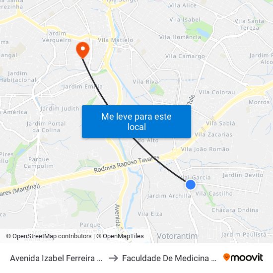 Avenida Izabel Ferreira Coelho, 2-80 to Faculdade De Medicina De Sorocaba map