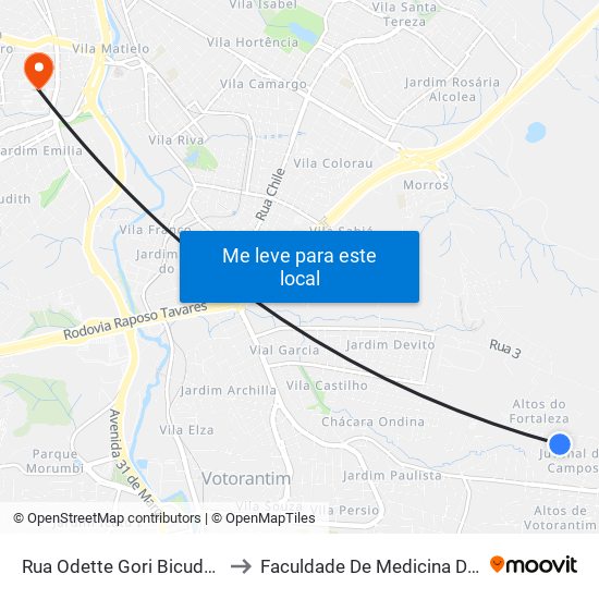 Rua Odette Gori Bicudo, 210-242 to Faculdade De Medicina De Sorocaba map