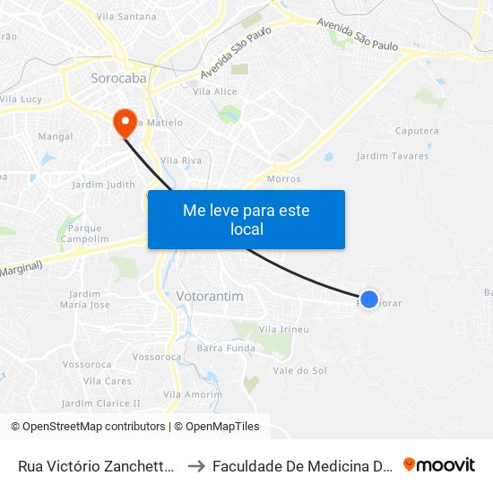 Rua Victório Zanchetta, 315-329 to Faculdade De Medicina De Sorocaba map