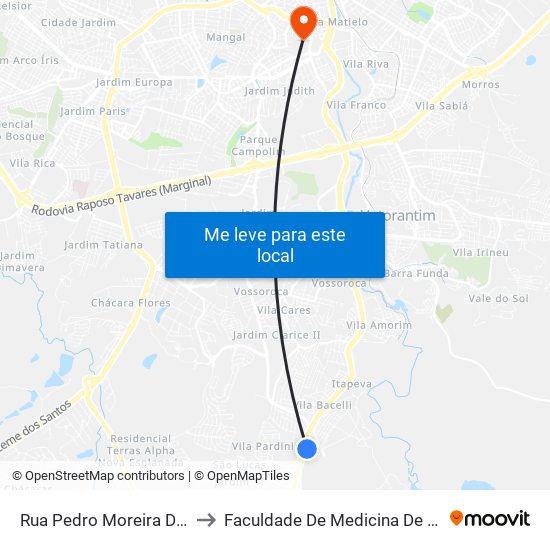 Rua Pedro Moreira De Souza to Faculdade De Medicina De Sorocaba map