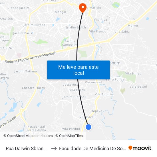 Rua Darwin Sbrana, 123 to Faculdade De Medicina De Sorocaba map