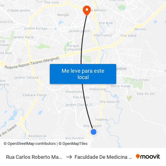 Rua Carlos Roberto Machado, 52-58 to Faculdade De Medicina De Sorocaba map