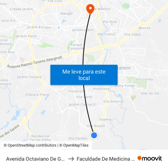 Avenida Octaviano De Góes Vieira, 15 to Faculdade De Medicina De Sorocaba map