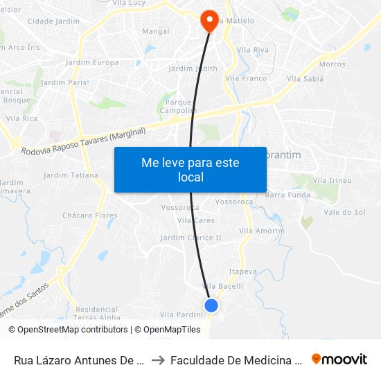 Rua Lázaro Antunes De Oliveira, 440 to Faculdade De Medicina De Sorocaba map