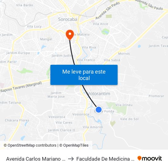 Avenida Carlos Mariano Da Silva, 408 to Faculdade De Medicina De Sorocaba map