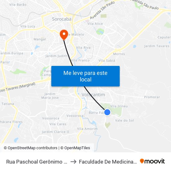 Rua Paschoal Gerônimo Fornazari, 430 to Faculdade De Medicina De Sorocaba map