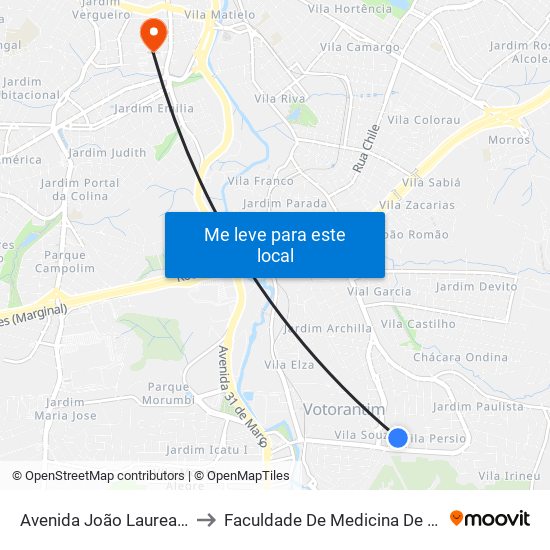 Avenida João Laureano, 713 to Faculdade De Medicina De Sorocaba map