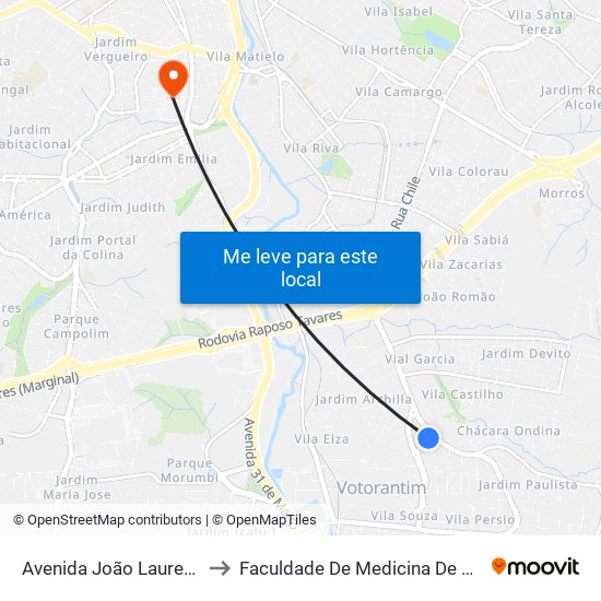 Avenida João Laureano, 34 to Faculdade De Medicina De Sorocaba map