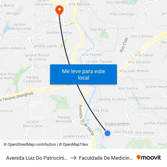 Avenida Luiz Do Patrocínio Fernandes, 61 to Faculdade De Medicina De Sorocaba map