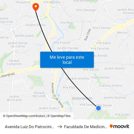 Avenida Luiz Do Patrocínio Fernandes, 963 to Faculdade De Medicina De Sorocaba map