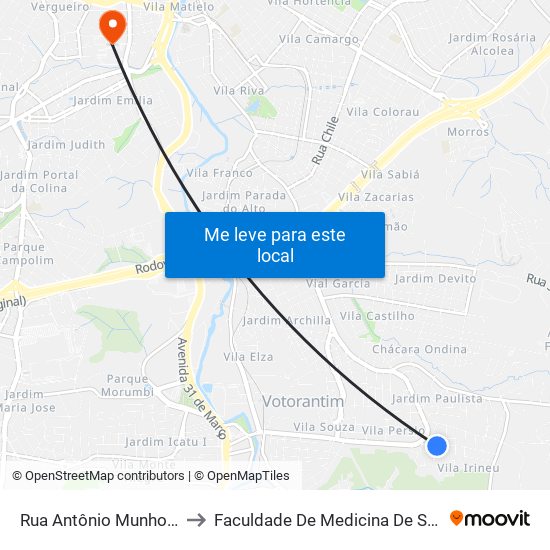 Rua Antônio Munhoz, 158 to Faculdade De Medicina De Sorocaba map