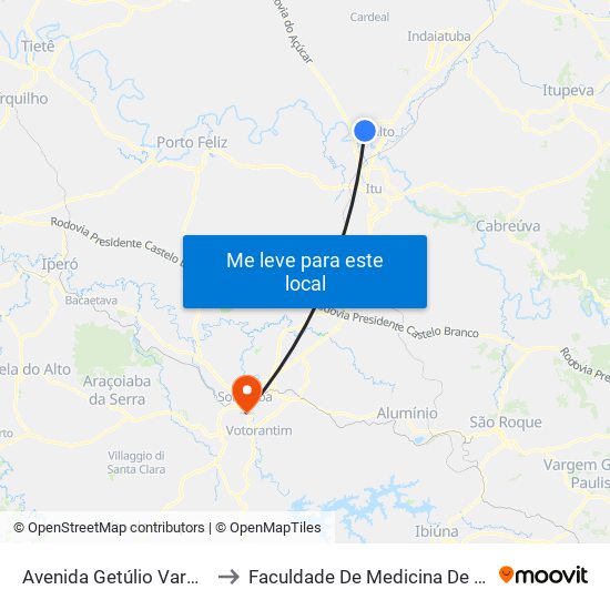 Avenida Getúlio Vargas, 952 to Faculdade De Medicina De Sorocaba map