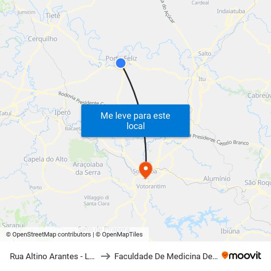 Rua Altino Arantes - Lojas Cem to Faculdade De Medicina De Sorocaba map