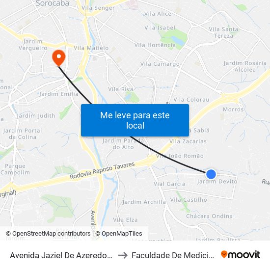 Avenida Jaziel De Azeredo Ribeiro, 979-1035 to Faculdade De Medicina De Sorocaba map