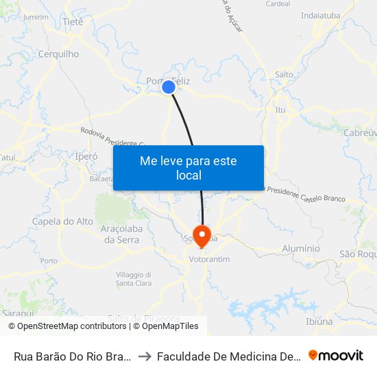 Rua Barão Do Rio Branco, 252 to Faculdade De Medicina De Sorocaba map