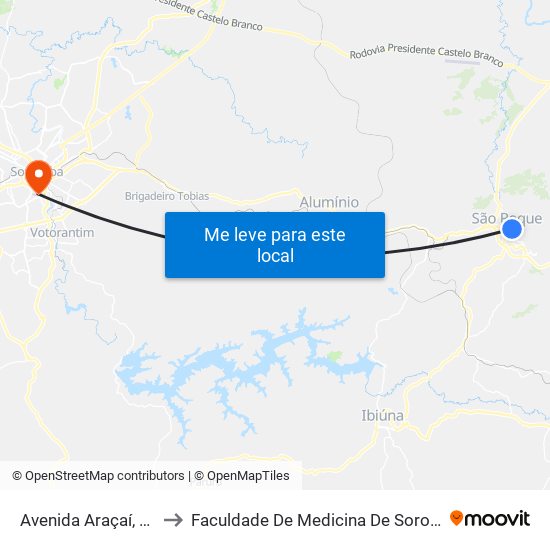 Avenida Araçaí, 168 to Faculdade De Medicina De Sorocaba map