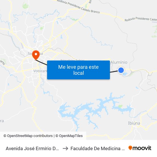 Avenida José Ermírio De Moraes, 41 to Faculdade De Medicina De Sorocaba map