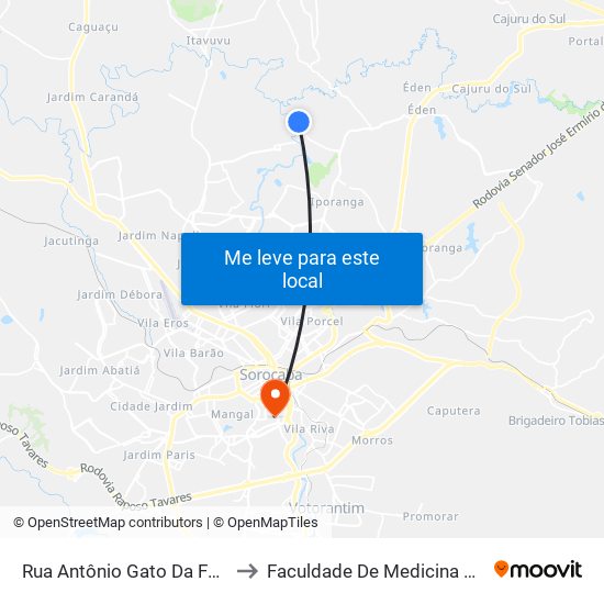 Rua Antônio Gato Da Fonseca, 200 to Faculdade De Medicina De Sorocaba map