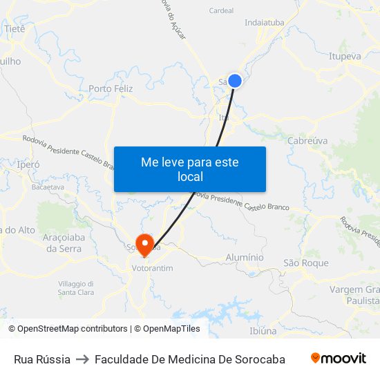 Rua Rússia to Faculdade De Medicina De Sorocaba map