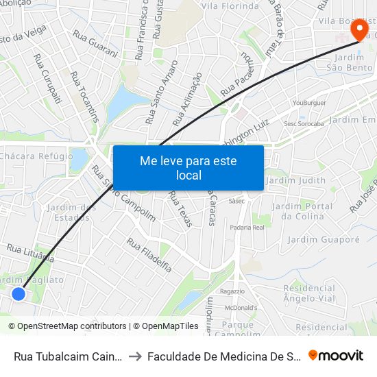 Rua Tubalcaim Cain Viêira to Faculdade De Medicina De Sorocaba map