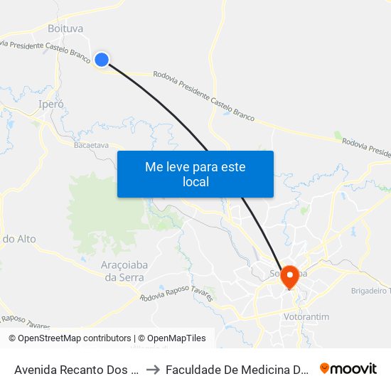 Avenida Recanto Dos Pássaros to Faculdade De Medicina De Sorocaba map