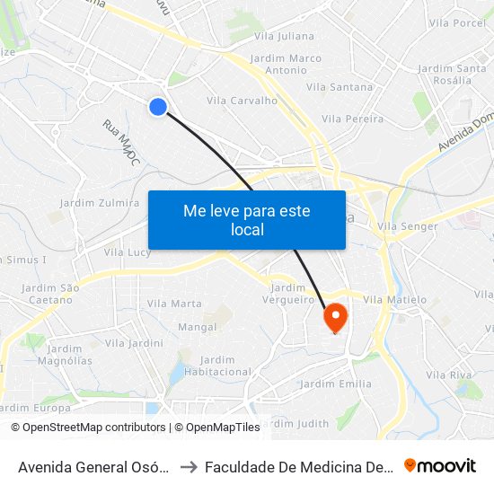 Avenida General Osório, 1320 to Faculdade De Medicina De Sorocaba map