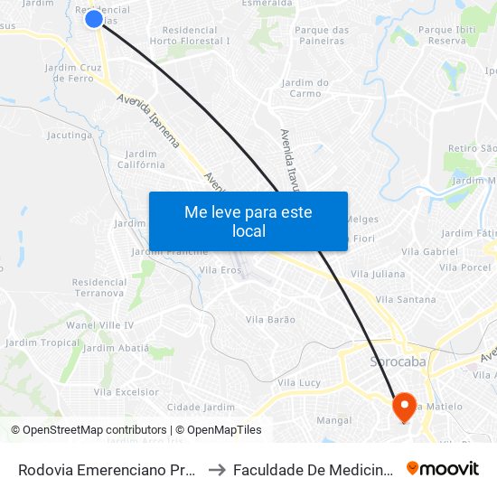 Rodovia Emerenciano Prestes De Barros to Faculdade De Medicina De Sorocaba map