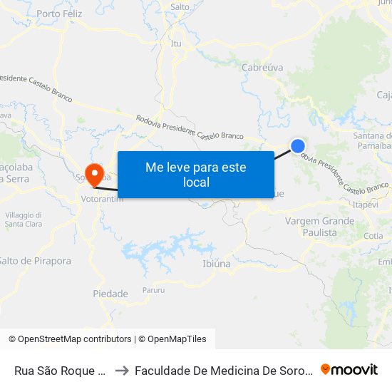 Rua São Roque 378 to Faculdade De Medicina De Sorocaba map