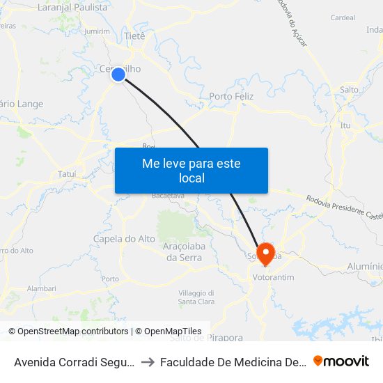 Avenida Corradi Segundo, 175 to Faculdade De Medicina De Sorocaba map