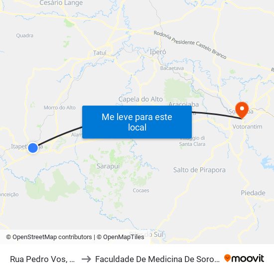 Rua Pedro Vos, 500 to Faculdade De Medicina De Sorocaba map