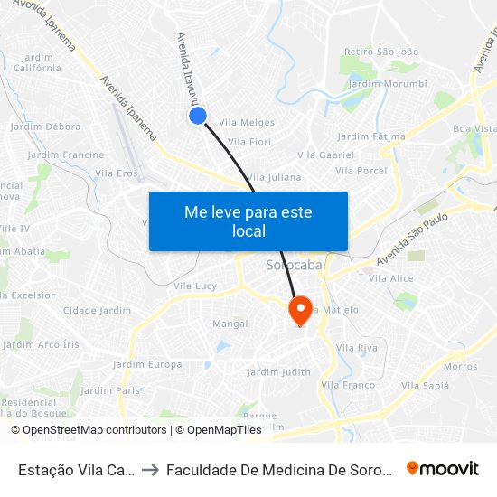 Estação Vila Carol to Faculdade De Medicina De Sorocaba map