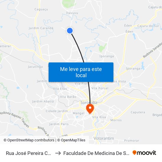 Rua José Pereira Campos to Faculdade De Medicina De Sorocaba map