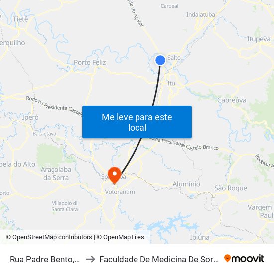 Rua Padre Bento, 573 to Faculdade De Medicina De Sorocaba map