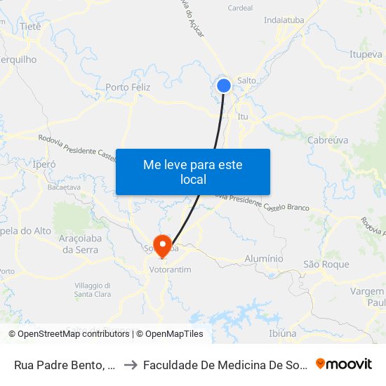 Rua Padre Bento, 114a to Faculdade De Medicina De Sorocaba map