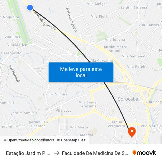 Estação Jardim Planalto to Faculdade De Medicina De Sorocaba map