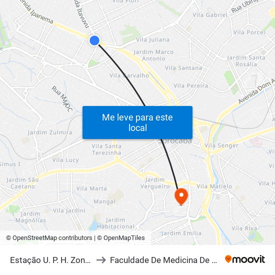 Estação U. P. H. Zona Norte to Faculdade De Medicina De Sorocaba map