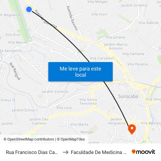 Rua Francisco Dias Canizares, 143 to Faculdade De Medicina De Sorocaba map