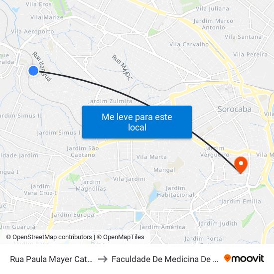 Rua Paula Mayer Cattini, 710 to Faculdade De Medicina De Sorocaba map