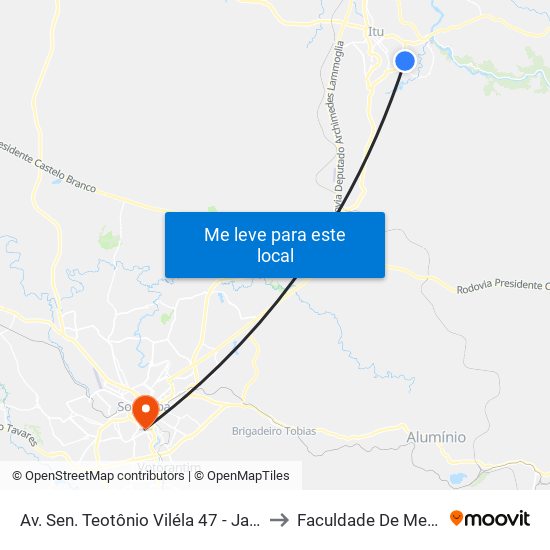 Av. Sen. Teotônio Viléla 47 - Jardim Aeroporto I Itu - SP Brasil to Faculdade De Medicina De Sorocaba map