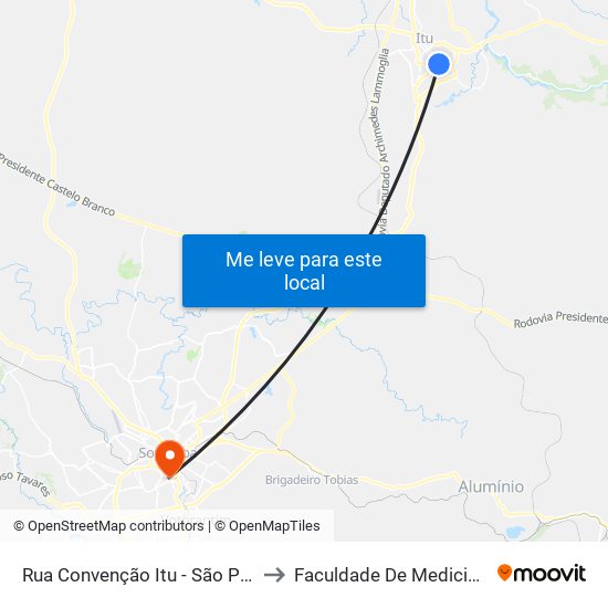 Rua Convenção Itu - São Paulo 13303 Brasil to Faculdade De Medicina De Sorocaba map