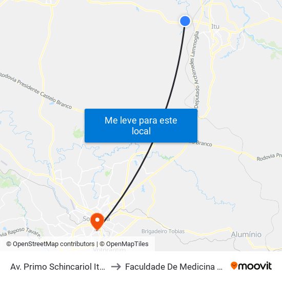 Av. Primo Schincariol Itu - SP Brasil to Faculdade De Medicina De Sorocaba map