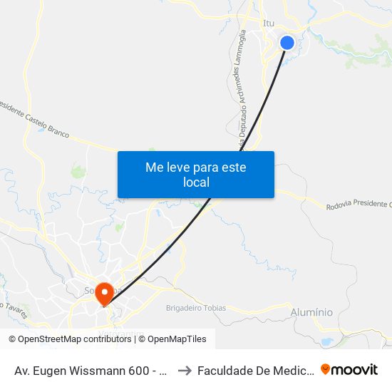 Av. Eugen Wissmann 600 - São Luiz Itu - SP Brasil to Faculdade De Medicina De Sorocaba map