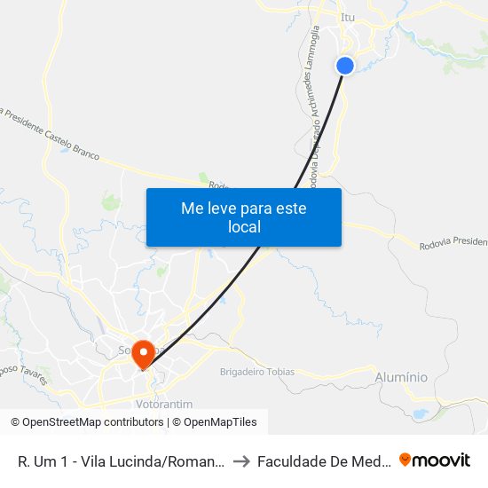 R. Um 1 - Vila Lucinda/Romana Itu - SP 13309-722 Brasil to Faculdade De Medicina De Sorocaba map