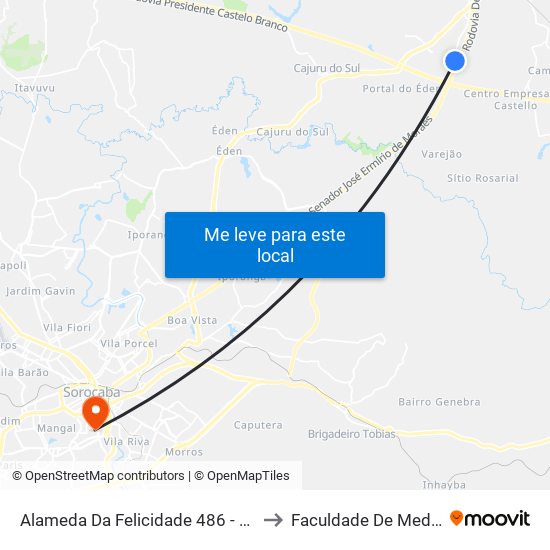 Alameda Da Felicidade 486 - Cidade Nova I Itu - SP Brasil to Faculdade De Medicina De Sorocaba map