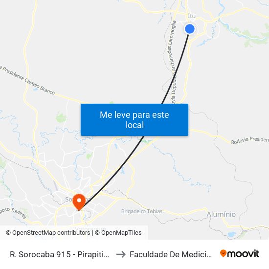 R. Sorocaba 915 - Pirapitingui Itu - SP Brasil to Faculdade De Medicina De Sorocaba map