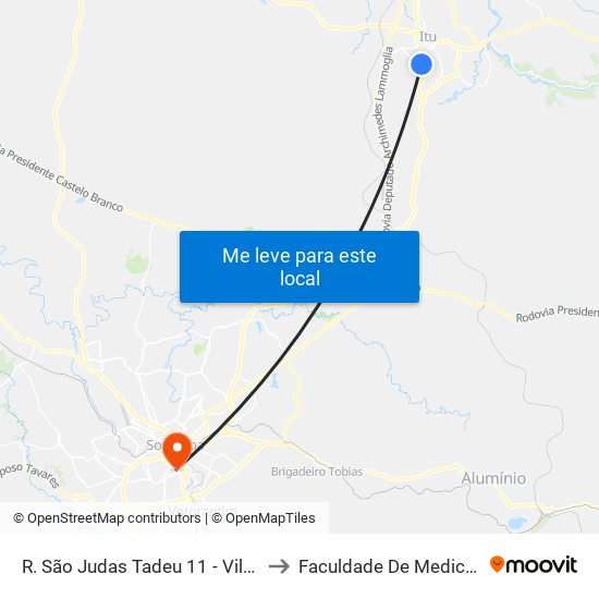 R. São Judas Tadeu 11 - Vila Cleto Itu - SP Brasil to Faculdade De Medicina De Sorocaba map